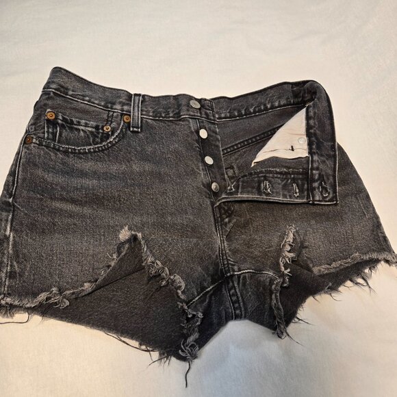 LEVI'S 501 Original Icon BOHO Black Hash Raw Hem Button Fly Jean Short Size W29 - Picture 9 of 16